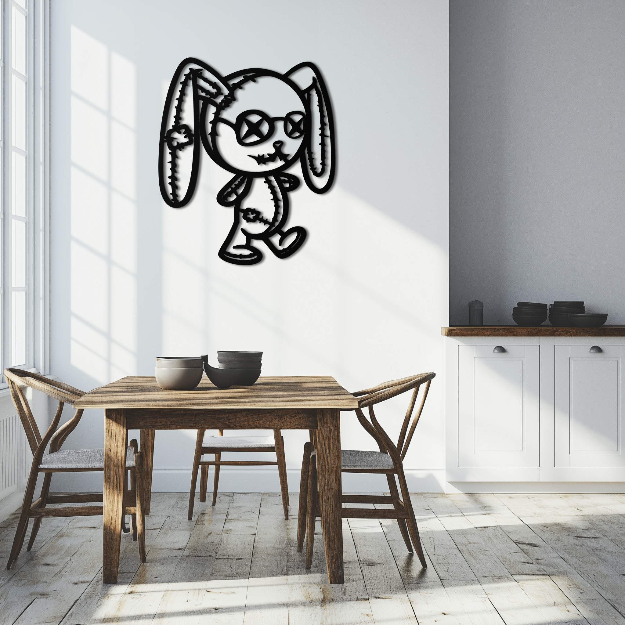 Patchwork Bunny Metal Wall Art – Whimsical Silhouette Design for Cozy Spaces- KAF693