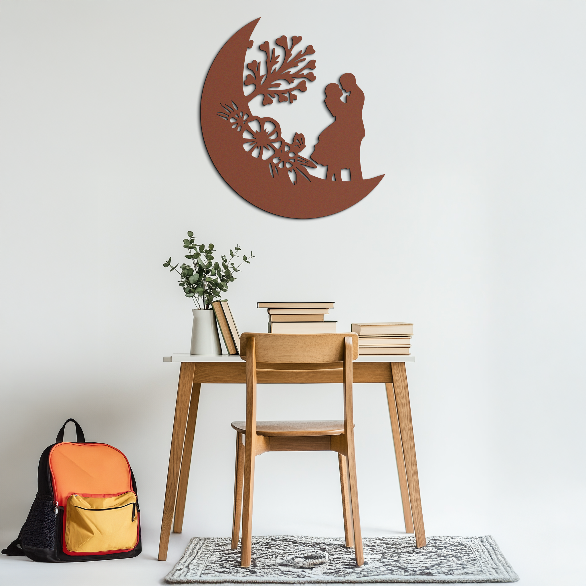 : Lovers on the Moon Metal Wall Art – Romantic Silhouette for Dreamy Interiors- KAF695