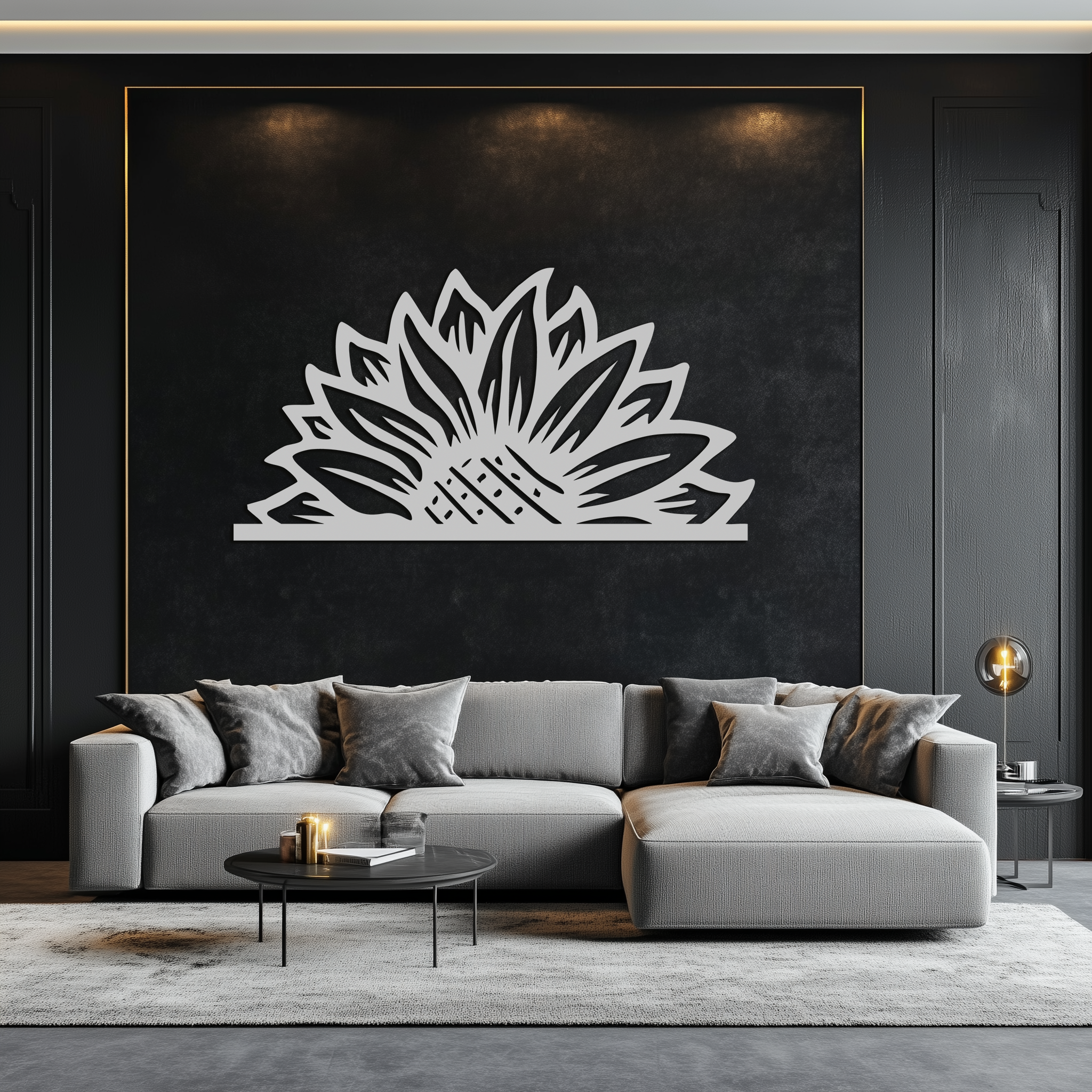 Half Sunflower Metal Wall Art – Nature-Inspired Floral Silhouette for Bright Interiors- KAF696