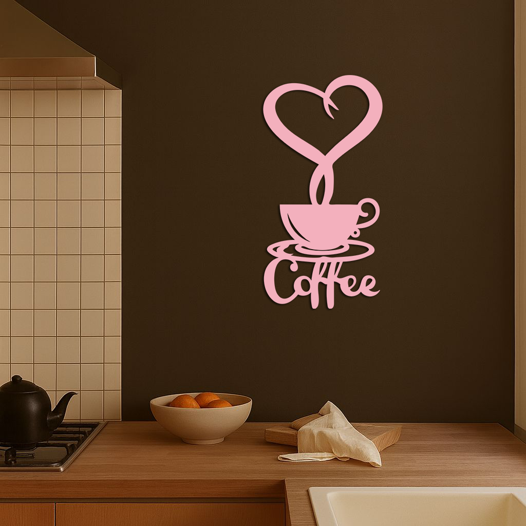 Coffee Cup Heart Metal Wall Art – Modern Coffee Lover Kitchen Decor -KAFGP131
