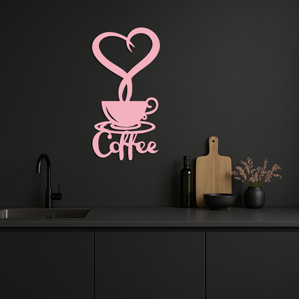 Coffee Cup Heart Metal Wall Art – Modern Coffee Lover Kitchen Decor -KAFGP131