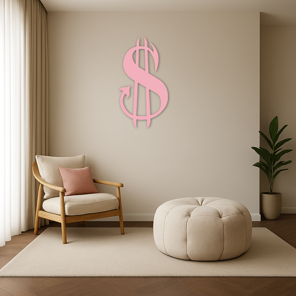 Pink Devil Dollar Symbol Metal Wall Art – Bold Statement Decor - KAFGP001