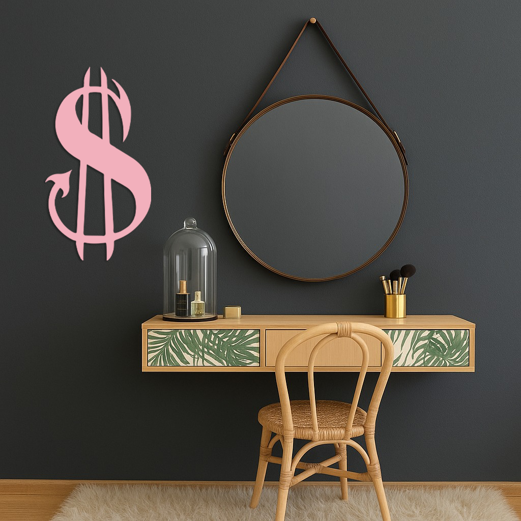 Pink Devil Dollar Symbol Metal Wall Art – Bold Statement Decor - KAFGP001