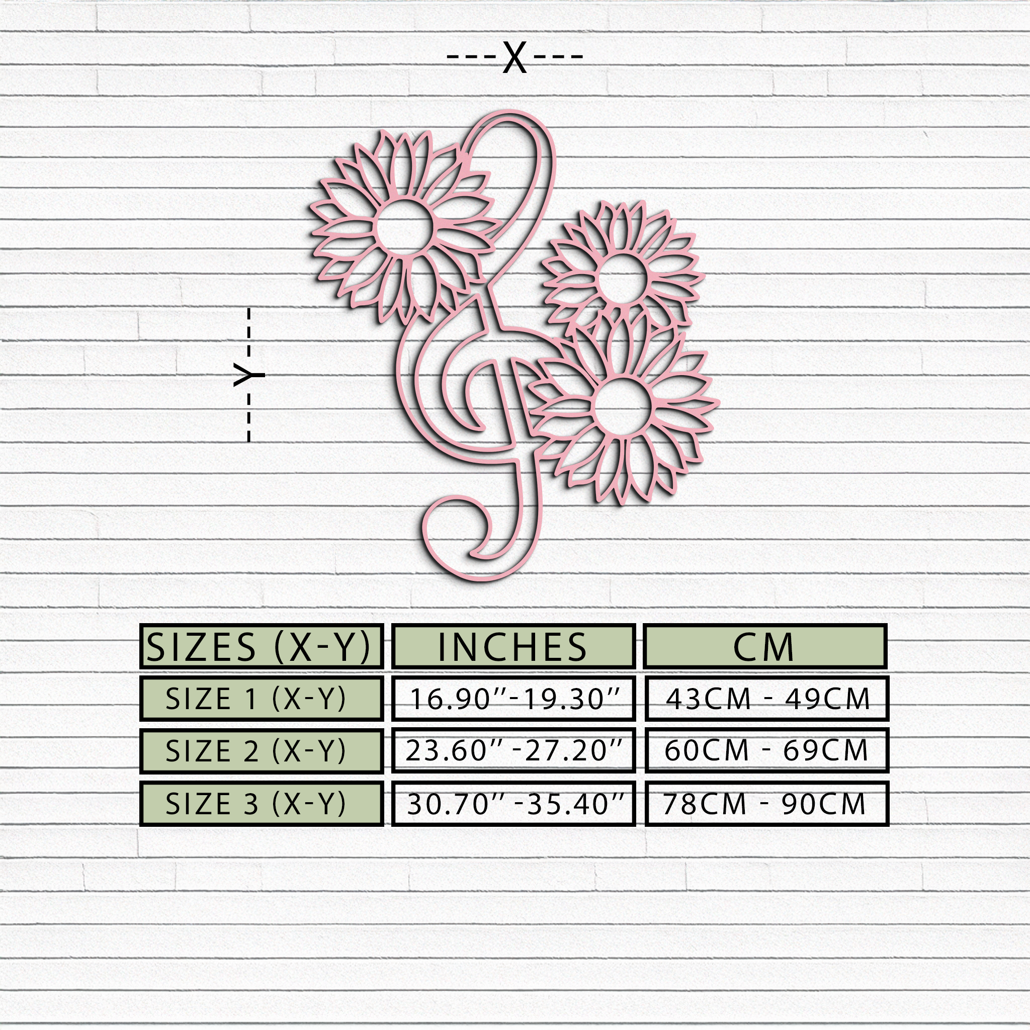 Pink Treble Clef with Sunflowers Metal Wall Art – Musical Floral Decor - KAFGP002