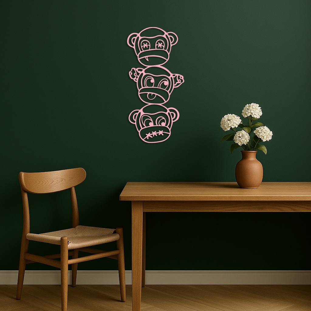 Pink Three Monkeys Metal Wall Art – Playful See No Evil, Hear No Evil, Speak No Evil Design - KAFGP004