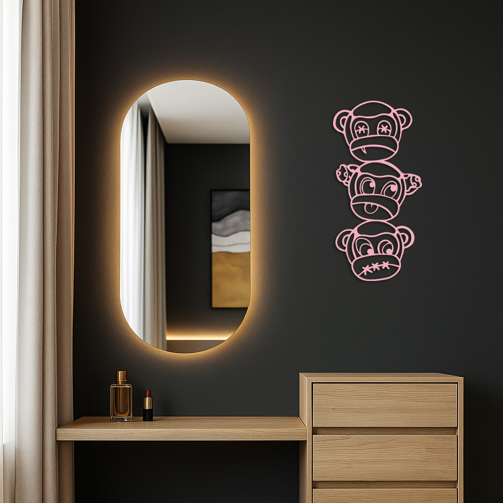 Pink Three Monkeys Metal Wall Art – Playful See No Evil, Hear No Evil, Speak No Evil Design - KAFGP004