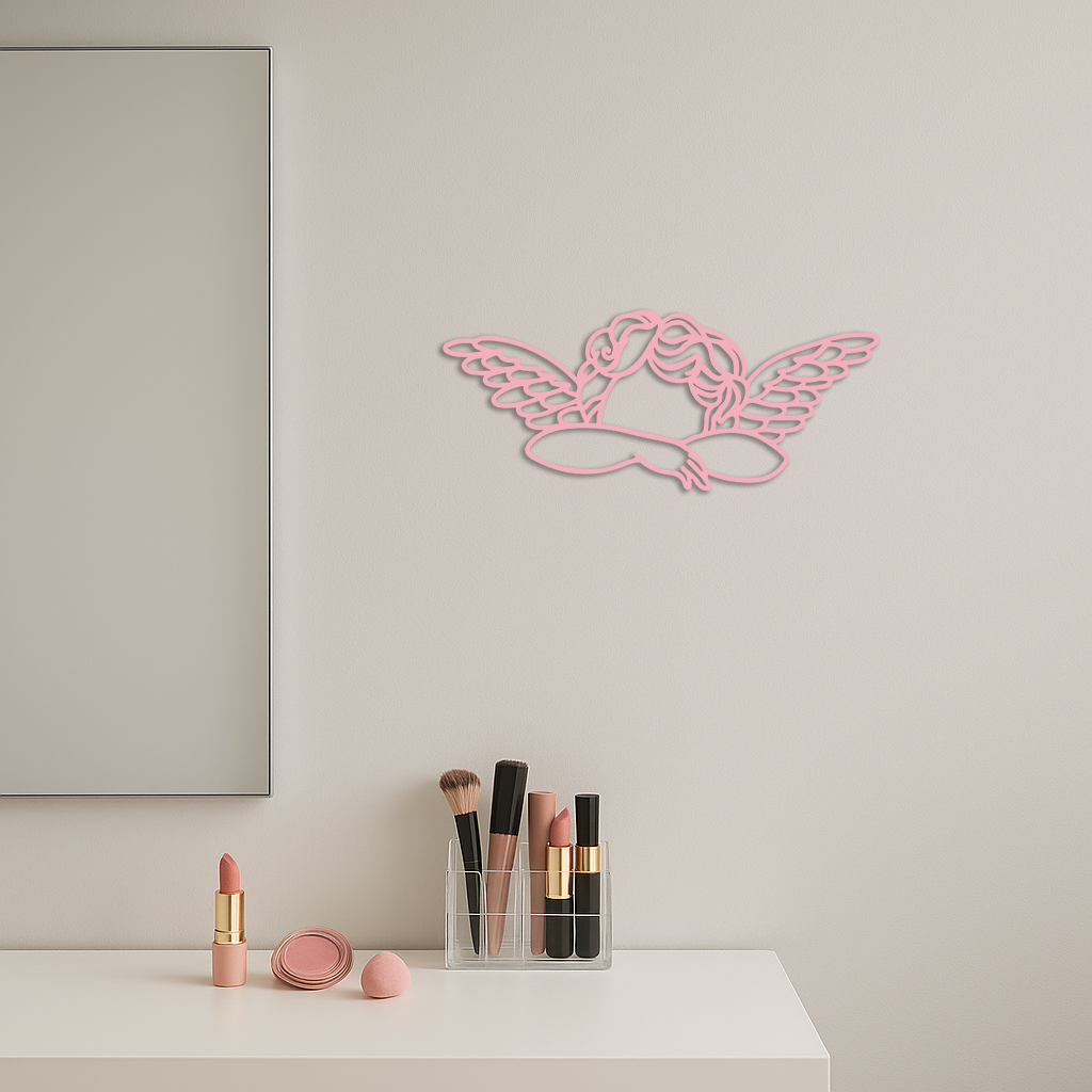 Pink Angel Silhouette Metal Wall Art – Elegant Guardian Wings Design - KAFGP005