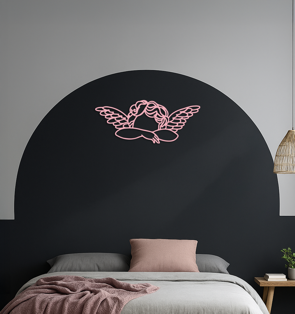 Pink Angel Silhouette Metal Wall Art – Elegant Guardian Wings Design - KAFGP005