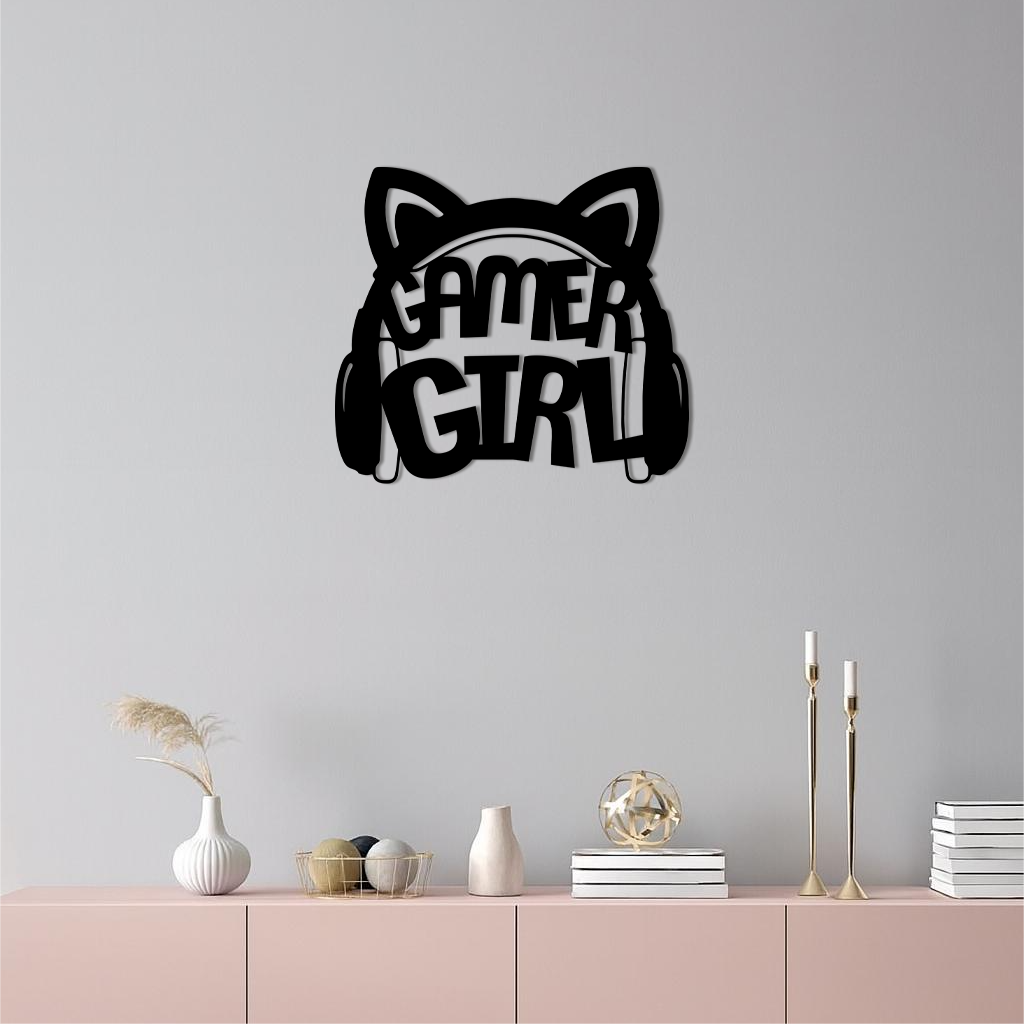 Pink Gamer Girl Metal Wall Art – Playful Gaming Headset Design - KAFGP010