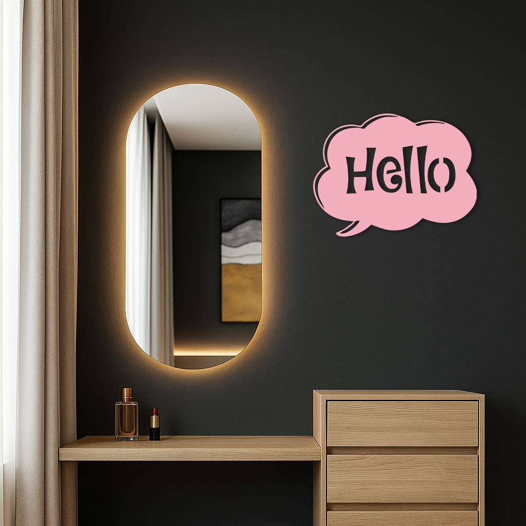 Pink Hello Speech Bubble Metal Wall Art – Playful Greeting Sign - KAFGP011