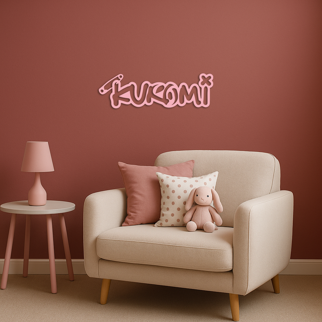 Pink Kuromi Metal Wall Art – Playful Character Typography Decor - KAFGP012