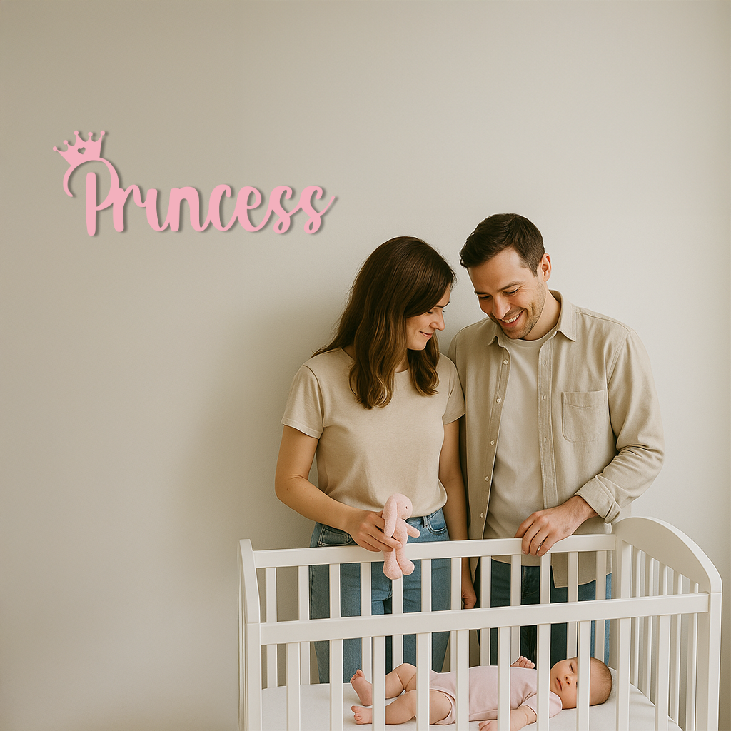 Pink Princess Metal Wall Art – Elegant Typography Silhouette Decor - KAFGP014