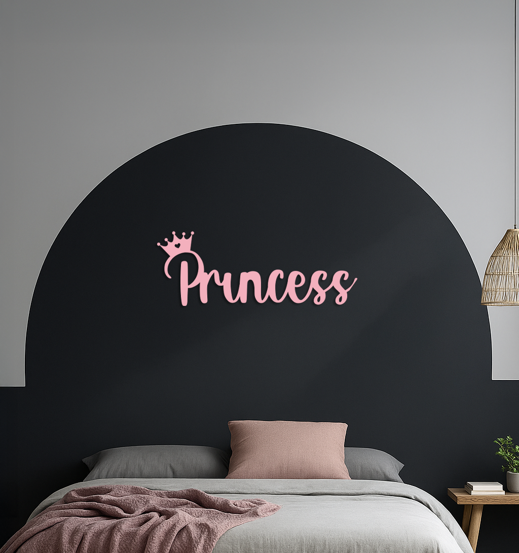 Pink Princess Metal Wall Art – Elegant Typography Silhouette Decor - KAFGP014