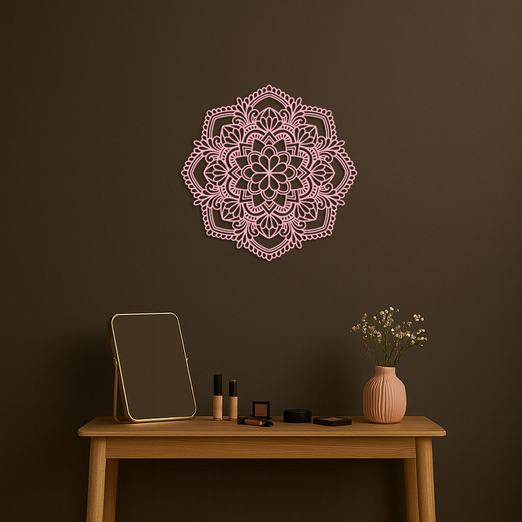 Pink Mandala Metal Wall Art – Intricate Bohemian Design - KAFGP016