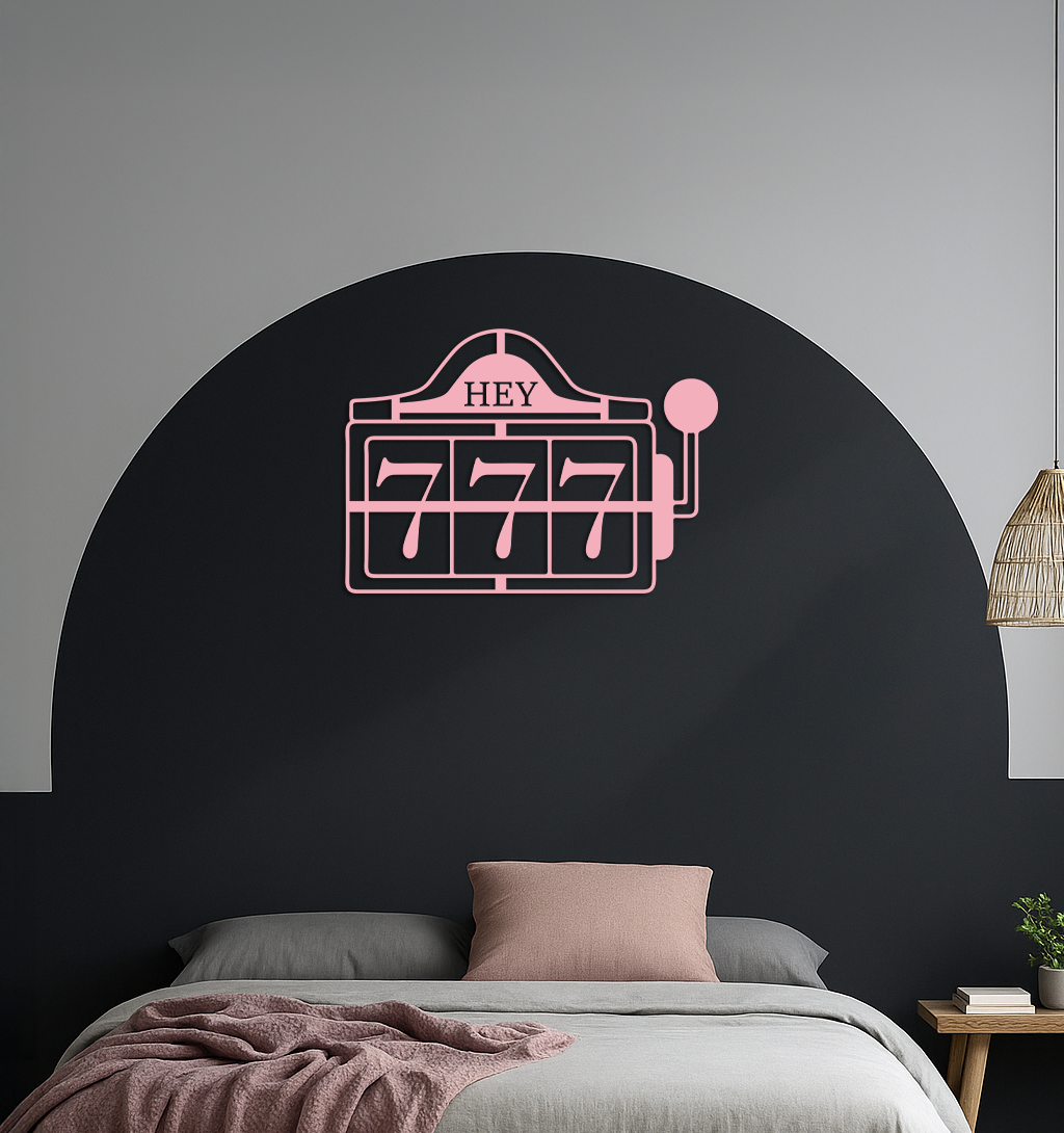 Pink 777 Metal Wall Art – Lucky Casino & Manifest Angel Number Decor - KAFGP017