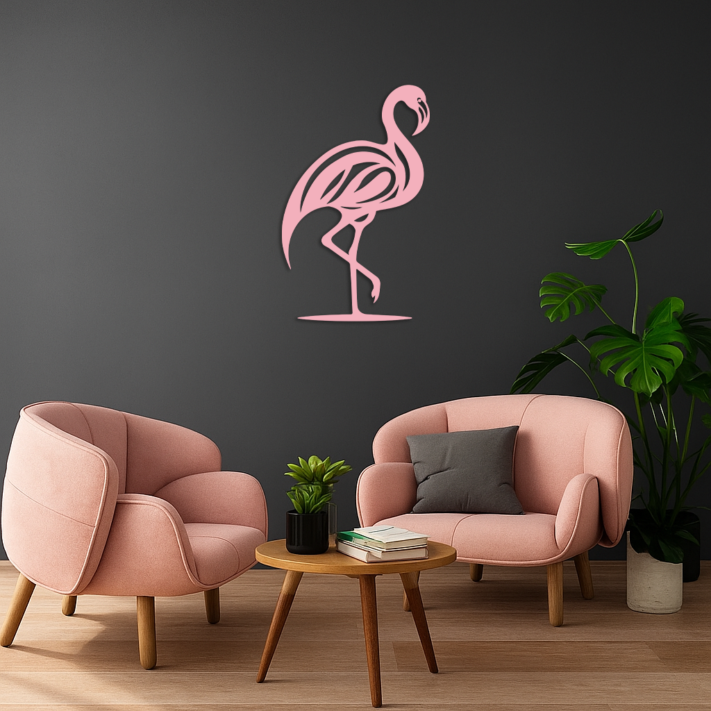 Flamingo Silhouette Metal Wall Art – Elegant Bird Design - KAFGP031