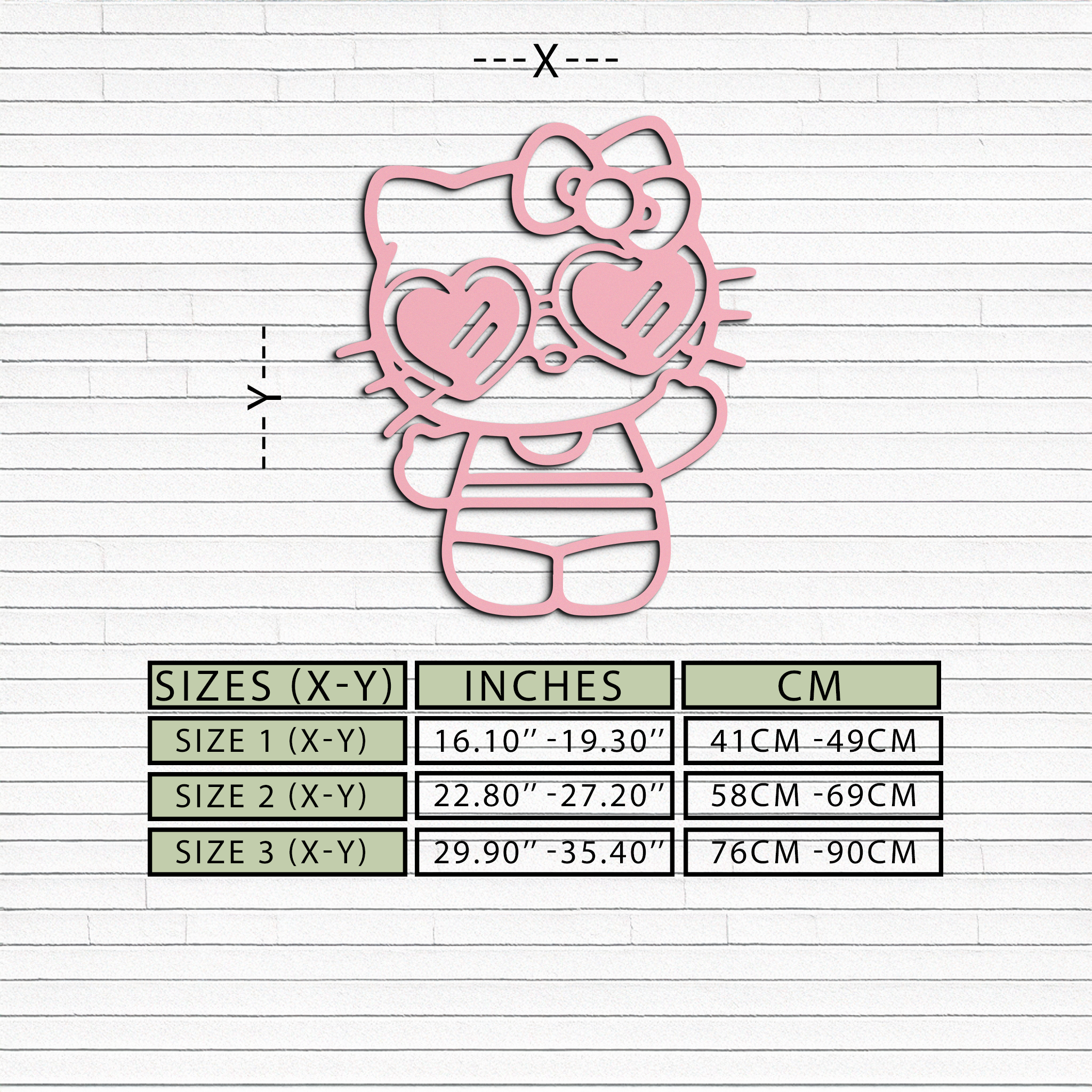 Hello Kitty Silhouette Metal Wall Art – Heart Glasses Cute Design - KAFGP036