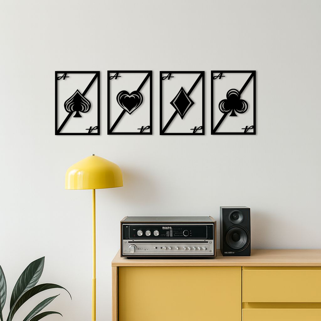 Playing Cards Silhouette Metal Wall Art – Poker Aces Design - KAFGP037
