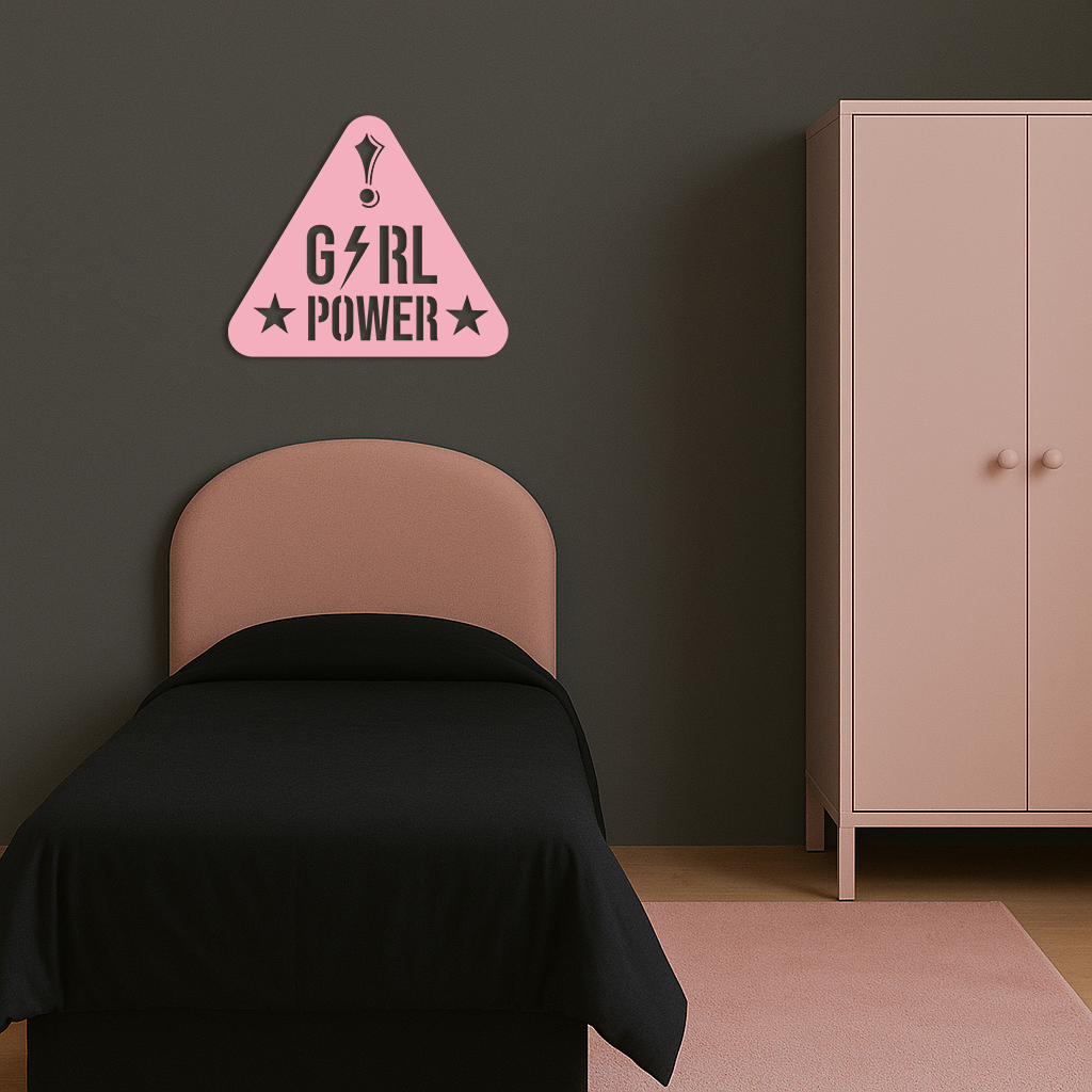 Girl Power Triangle Silhouette Metal Wall Art – Feminist Symbol Design - KAFGP040