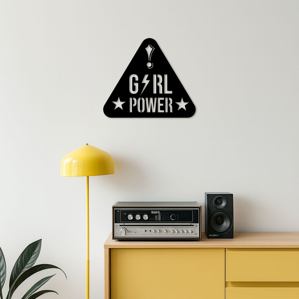 Girl Power Triangle Silhouette Metal Wall Art – Feminist Symbol Design - KAFGP040