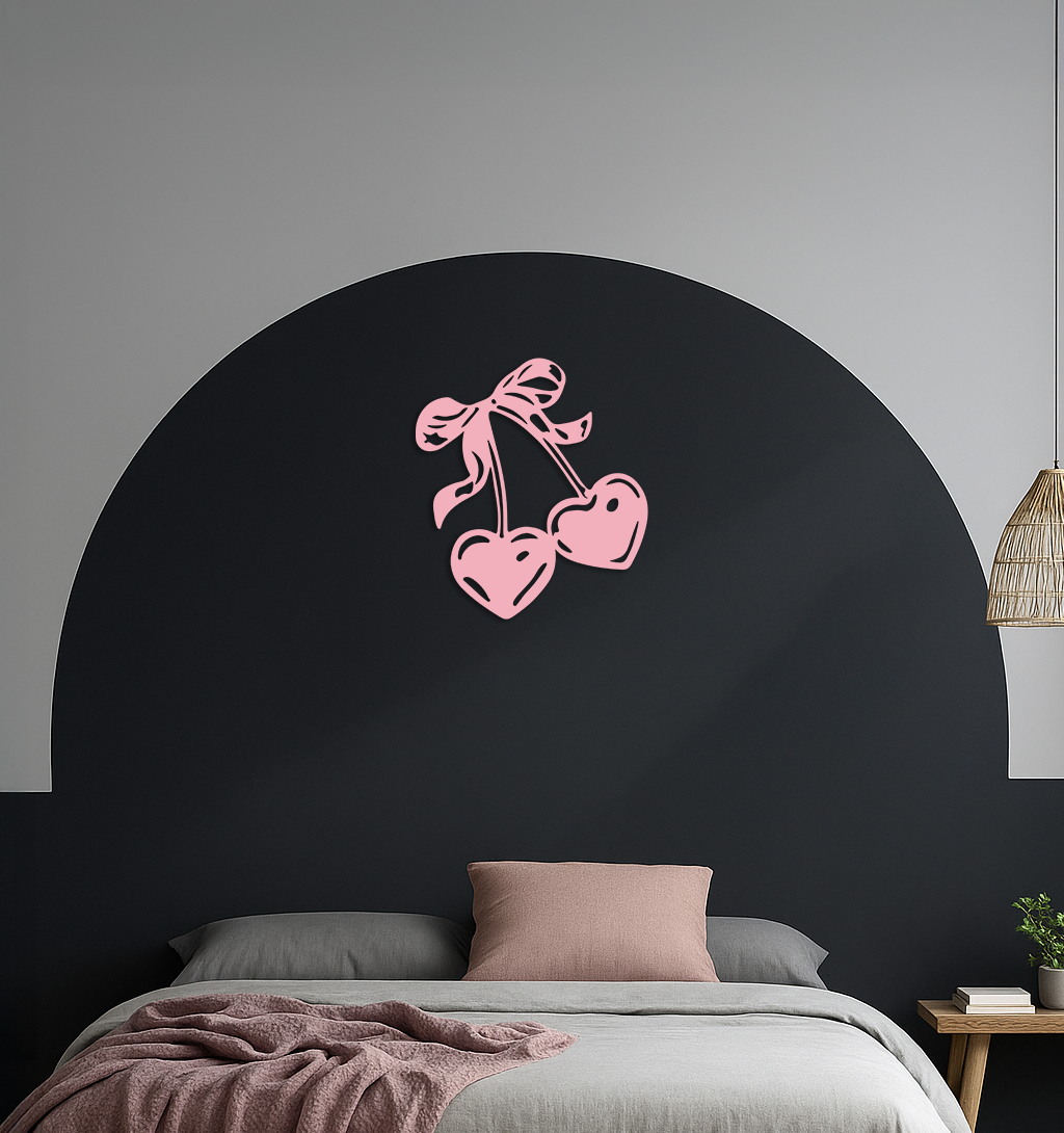 Cherry Heart Silhouette Metal Wall Art – Romantic Bow Design - KAFGP046