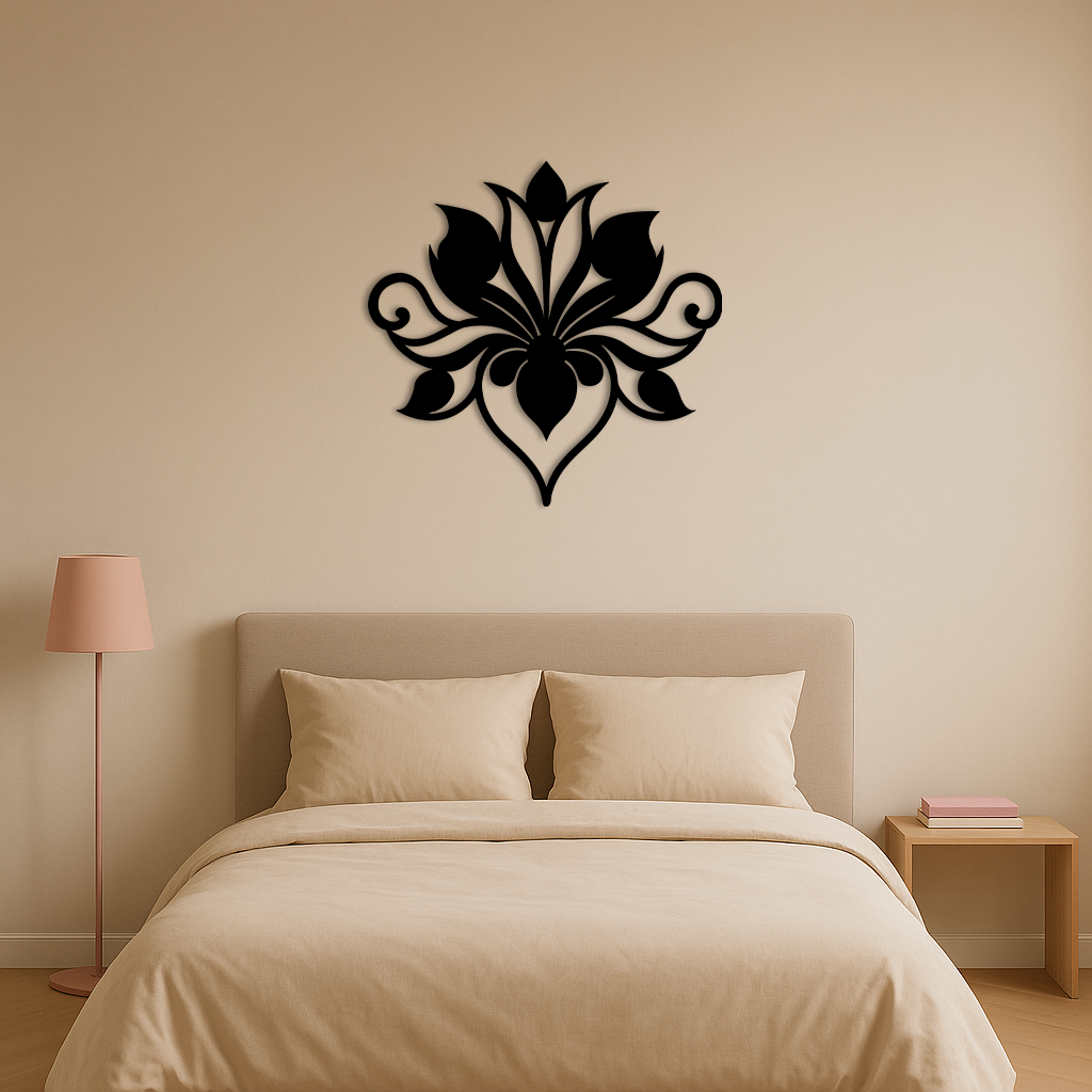 Ornamental Lotus Silhouette Metal Wall Art – Elegant Floral Decor - KAFGP053