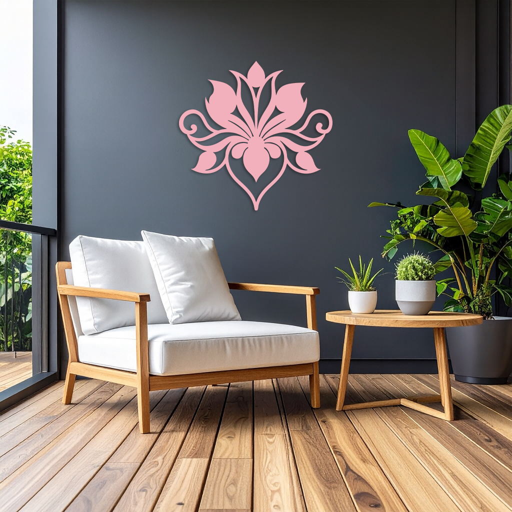 Ornamental Lotus Silhouette Metal Wall Art – Elegant Floral Decor - KAFGP053