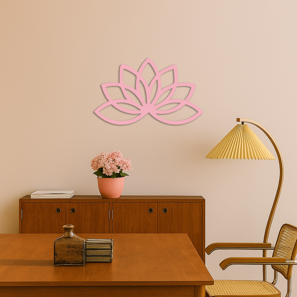 Minimal Lotus Silhouette Metal Wall Art – Elegant Flower Design - KAFGP054