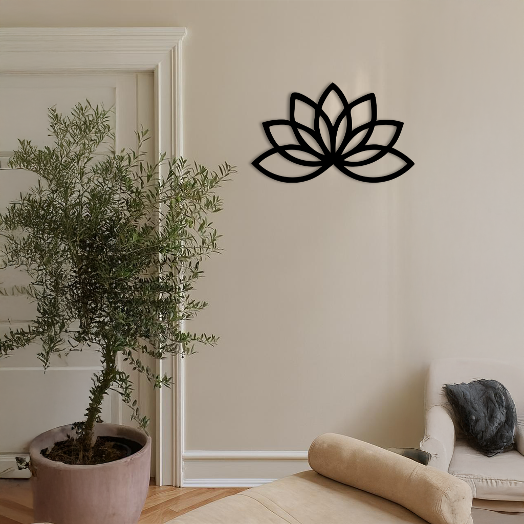 Minimal Lotus Silhouette Metal Wall Art – Elegant Flower Design - KAFGP054