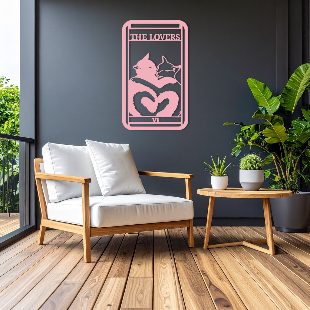 The Lovers Cat Tarot Card Metal Wall Art – Romantic Cat Silhouette Design - KAFGP071
