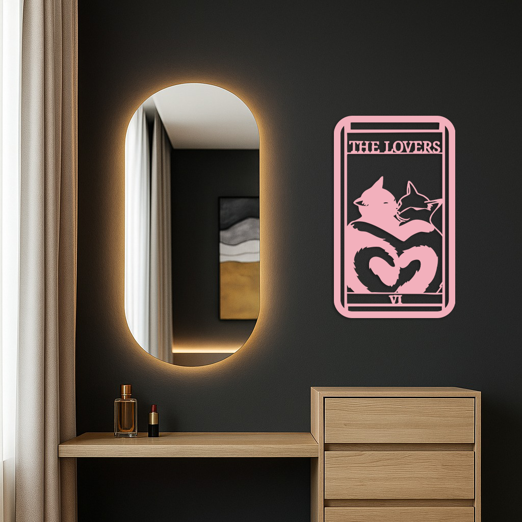The Lovers Cat Tarot Card Metal Wall Art – Romantic Cat Silhouette Design - KAFGP071