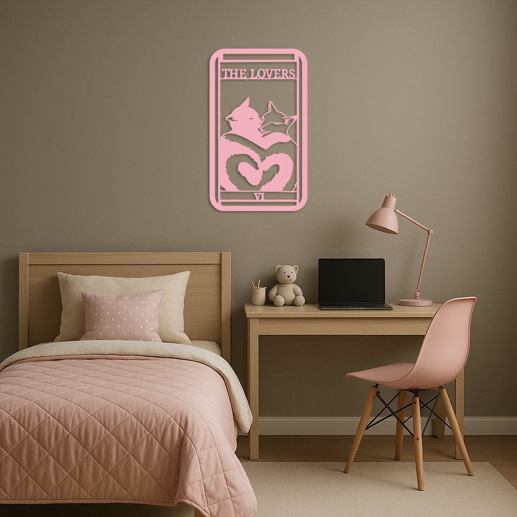 The Lovers Cat Tarot Card Metal Wall Art – Romantic Cat Silhouette Design - KAFGP071