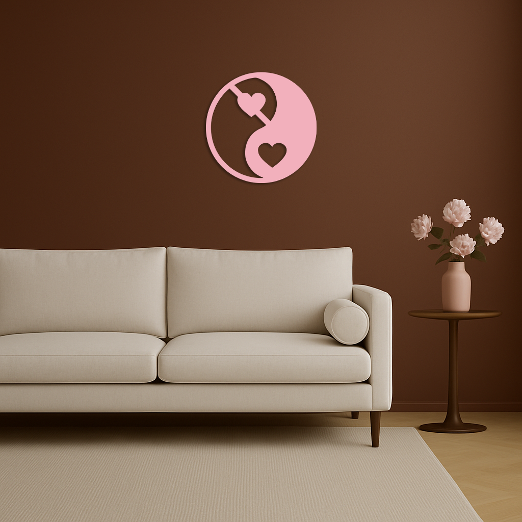 Yin Yang Heart Symbol Metal Wall Art – Modern Love Balance Decor - KAFGP075