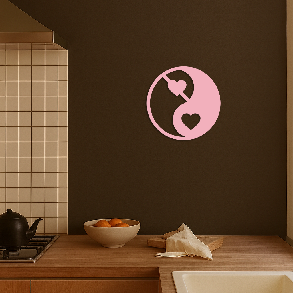 Yin Yang Heart Symbol Metal Wall Art – Modern Love Balance Decor - KAFGP075