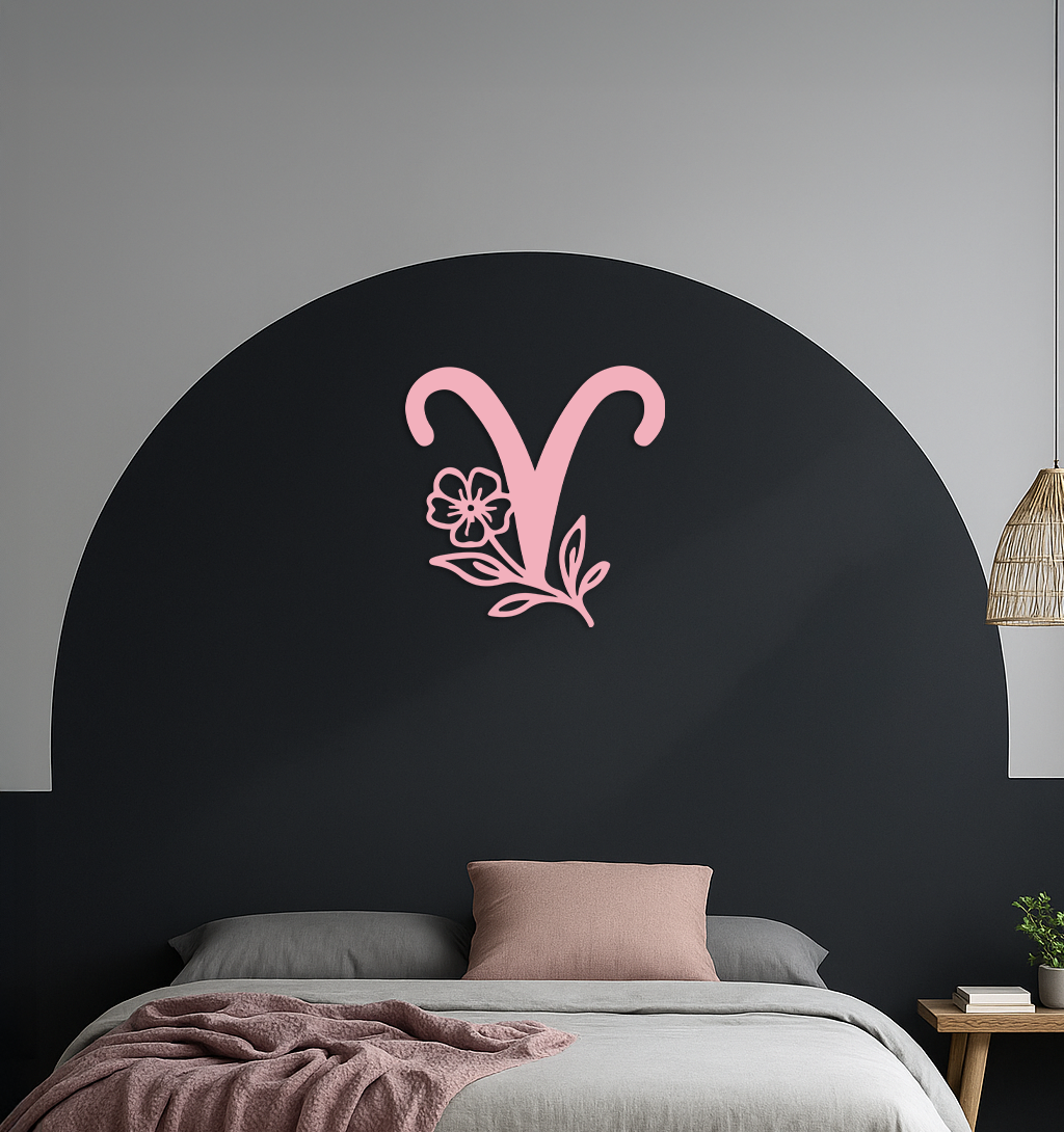 Aries Zodiac Symbol Metal Wall Art – Floral Astrology Home Decor - KAFGP076