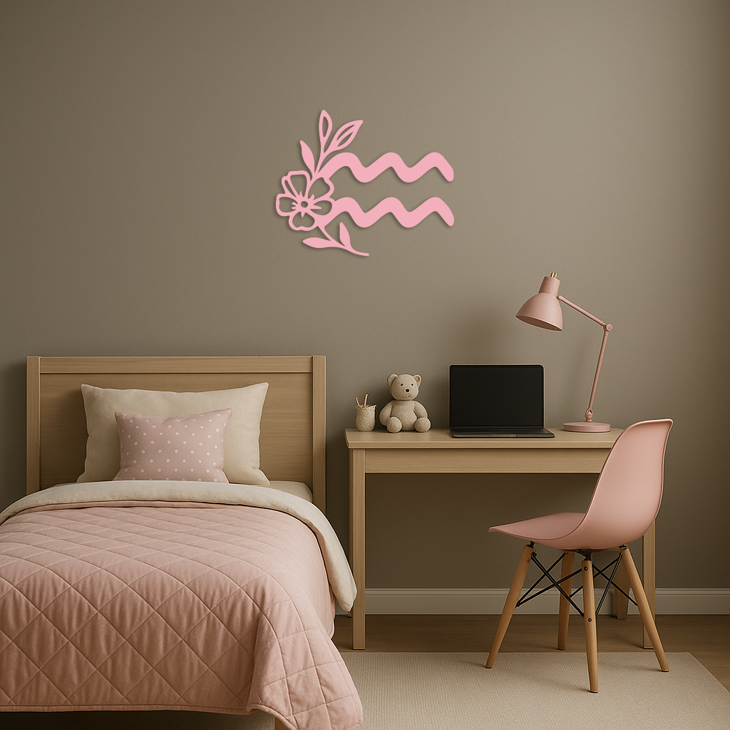 Aquarius Zodiac Flower Symbol Metal Wall Art – Modern Astrology Decor - KAFGP077