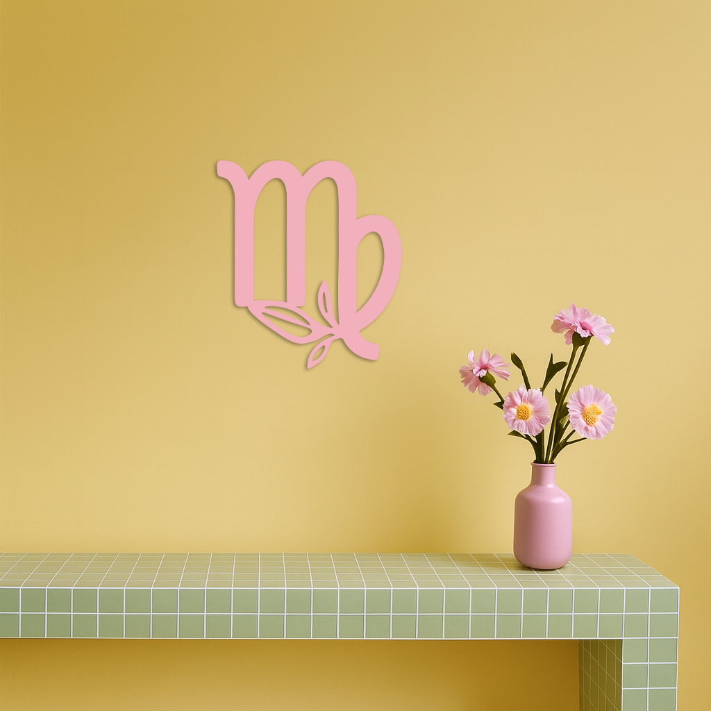Virgo Zodiac Symbol Metal Wall Art – Floral Virgo Sign Decor - KAFGP079