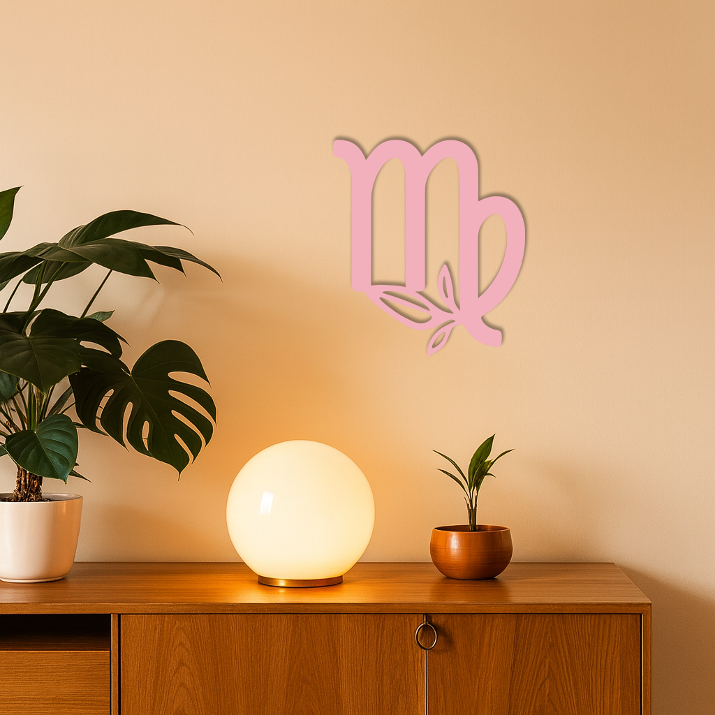 Virgo Zodiac Symbol Metal Wall Art – Floral Virgo Sign Decor - KAFGP079