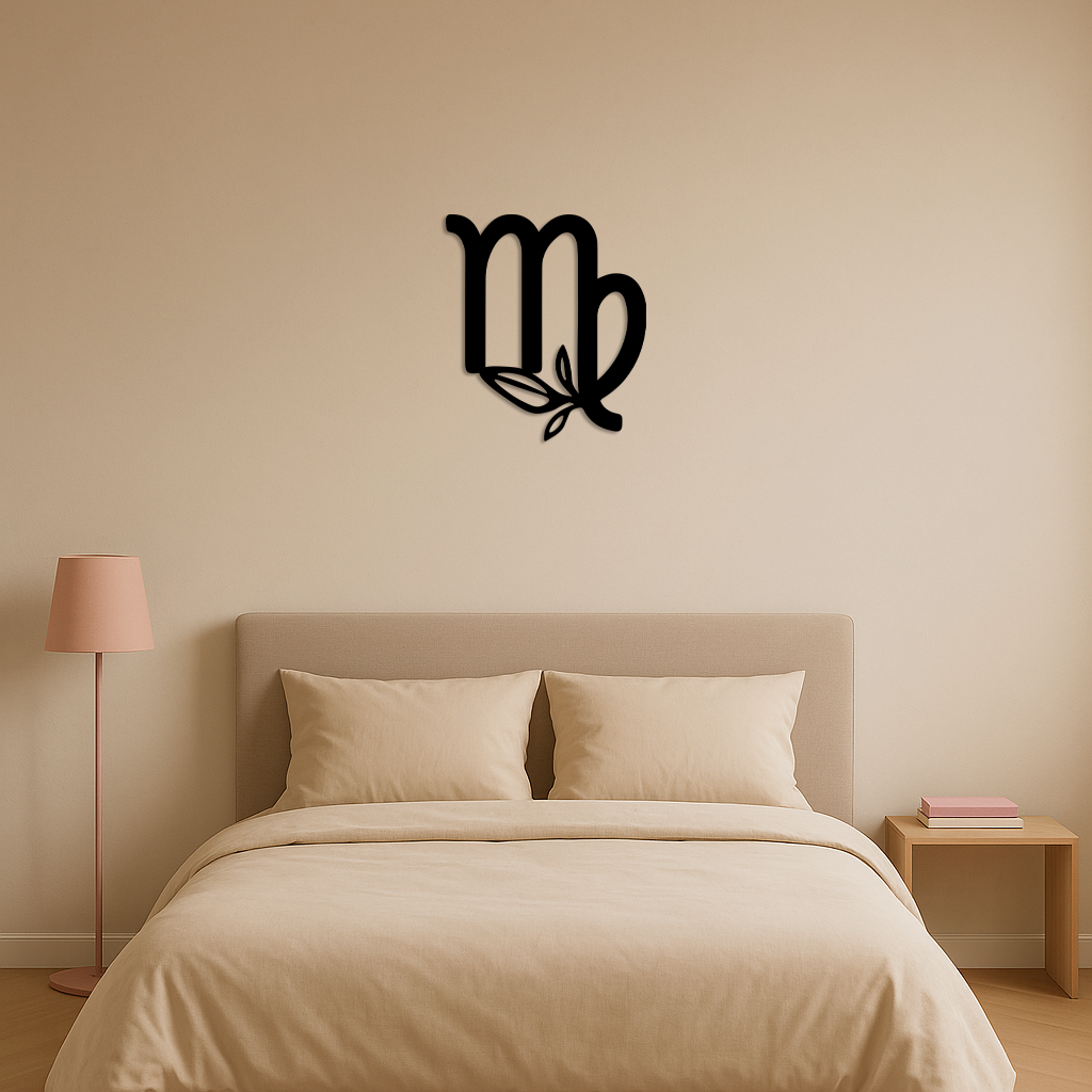 Virgo Zodiac Symbol Metal Wall Art – Floral Virgo Sign Decor - KAFGP079