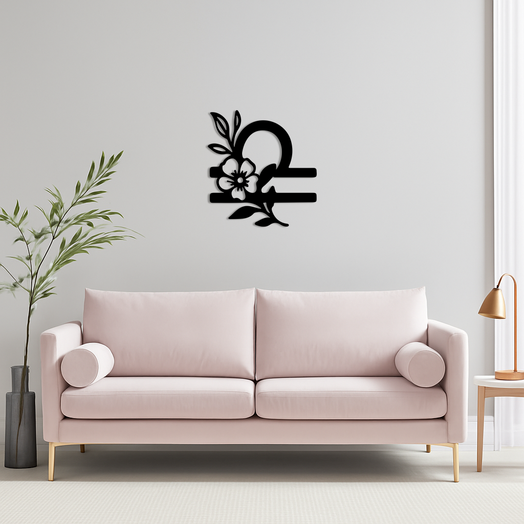 Libra Zodiac Sign Floral Metal Wall Art – Astrology Inspired Home Decor - KAFGP083