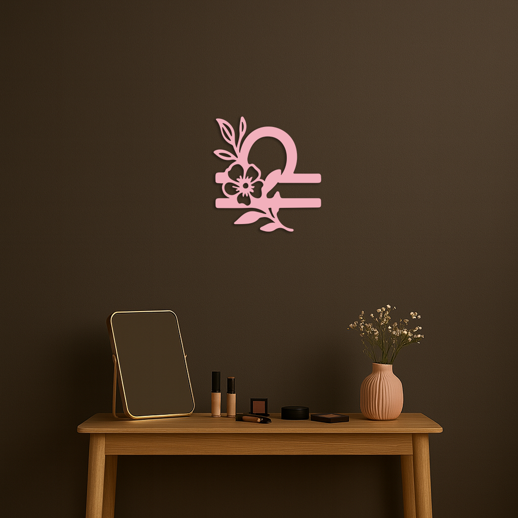Libra Zodiac Sign Floral Metal Wall Art – Astrology Inspired Home Decor - KAFGP083