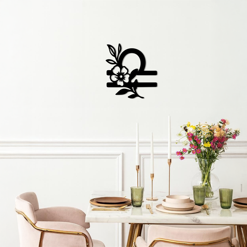 Libra Zodiac Sign Floral Metal Wall Art – Astrology Inspired Home Decor - KAFGP083
