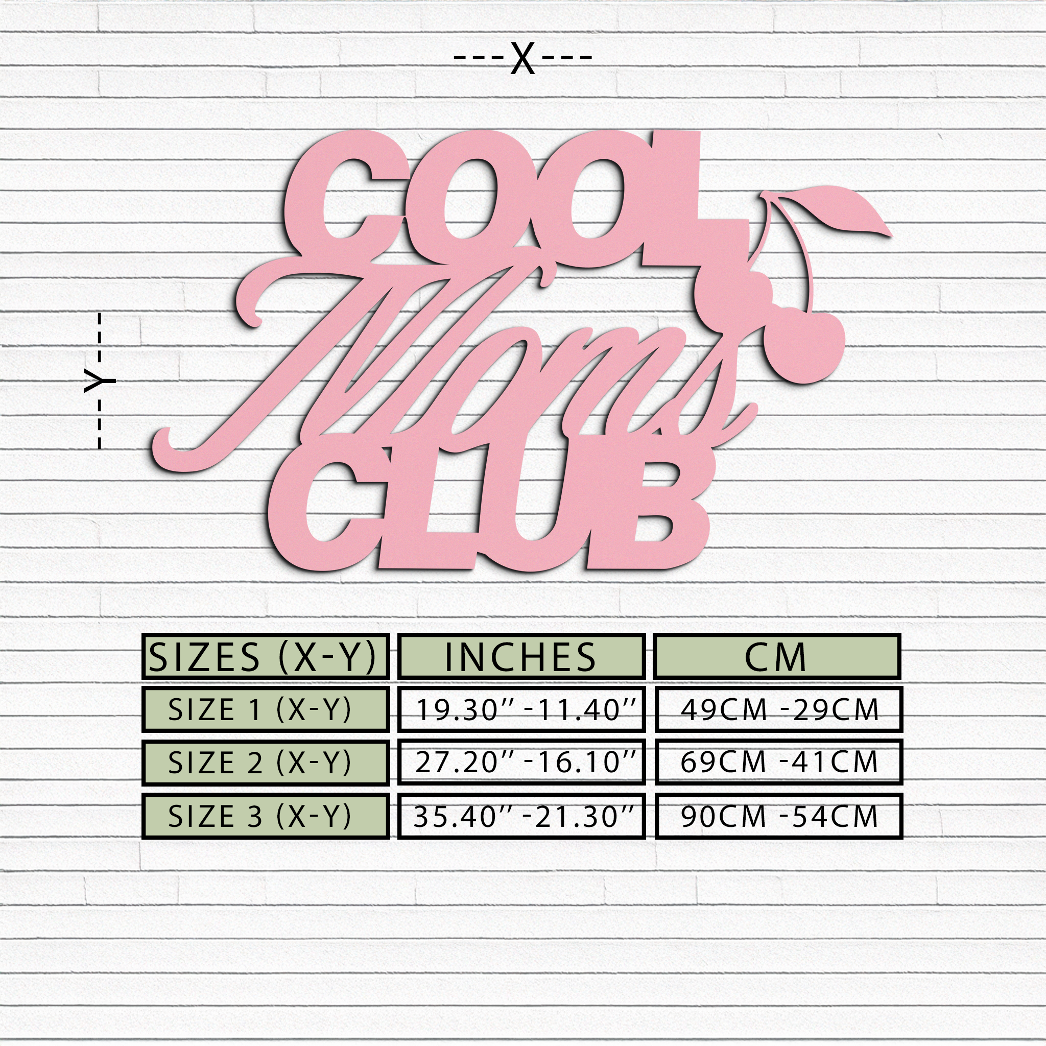 Cool Moms Club Typography Metal Wall Art – Cherry Accent Decorative Sign - KAFGP089