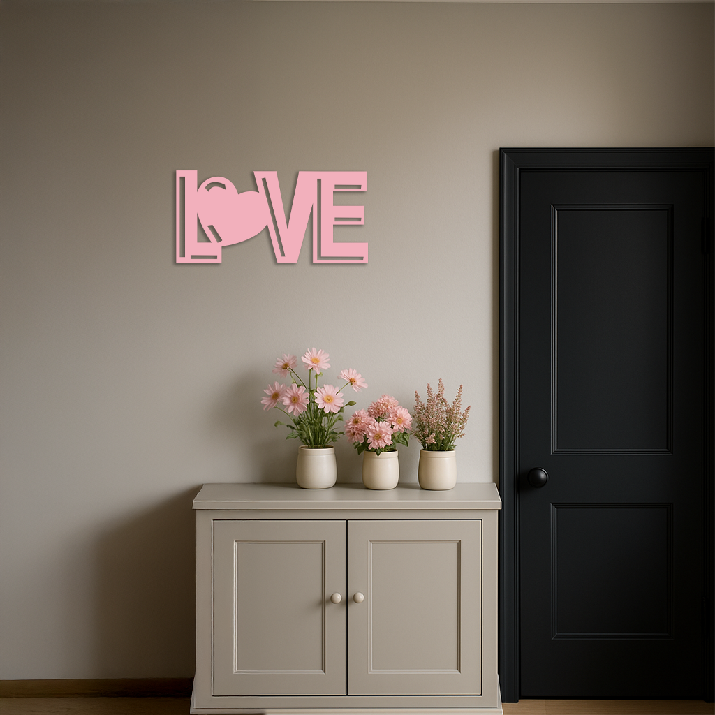 LOVE Heart Typography Metal Wall Art – Modern Romantic Decor - KAFGP097