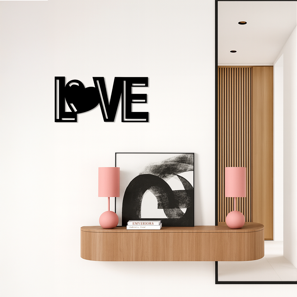 LOVE Heart Typography Metal Wall Art – Modern Romantic Decor - KAFGP097