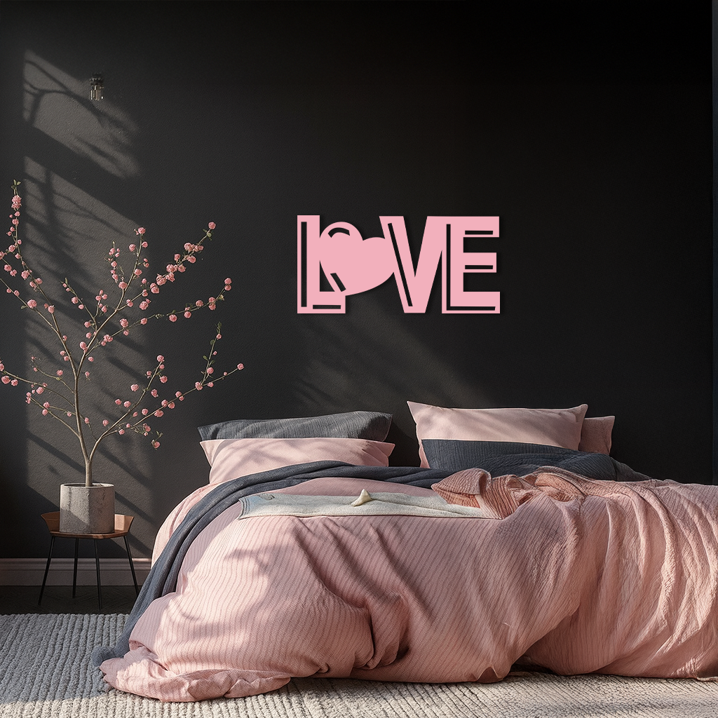 LOVE Heart Typography Metal Wall Art – Modern Romantic Decor - KAFGP097