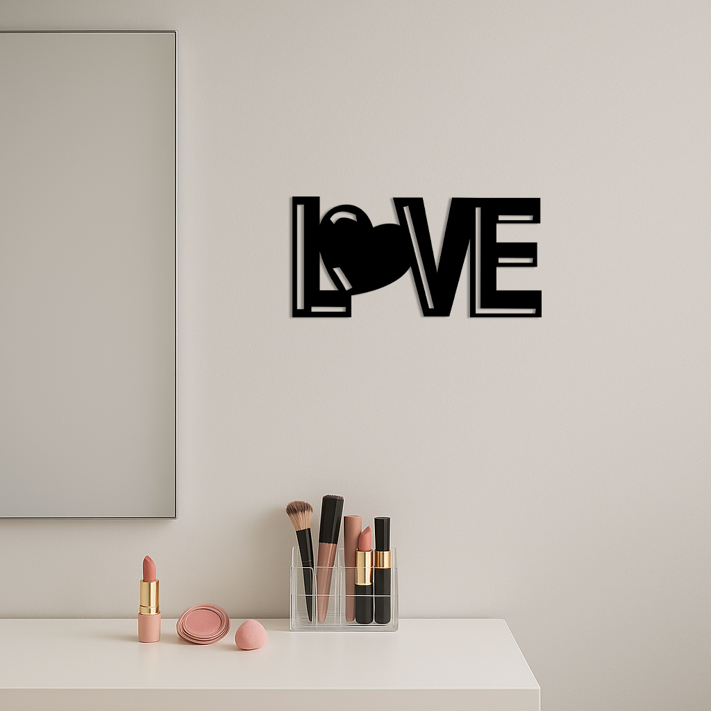 LOVE Heart Typography Metal Wall Art – Modern Romantic Decor - KAFGP097