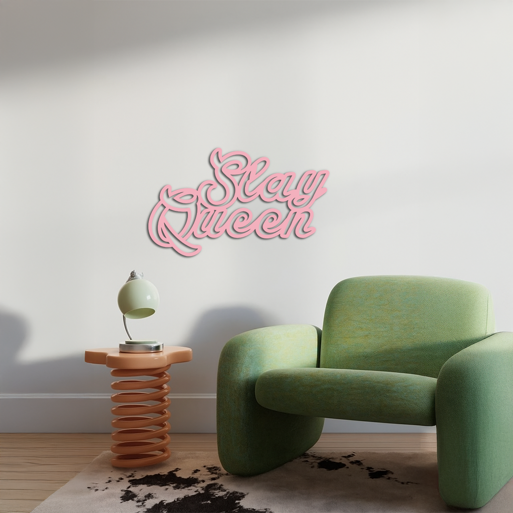 Slay Queen Typography Metal Wall Art – Feminine Empowerment Design - KAFGP106