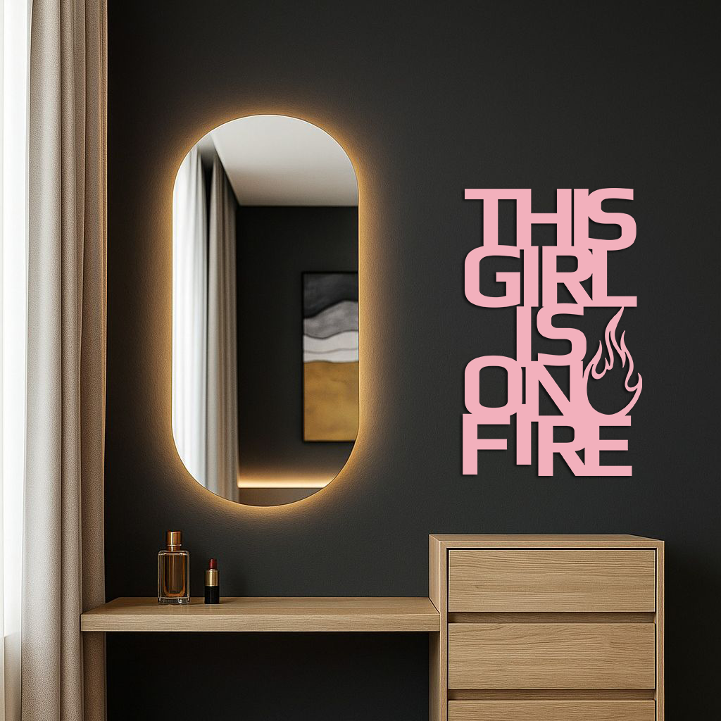 This Girl Is On Fire Metal Wall Art – Bold Flame Typography Design - KAFGP112