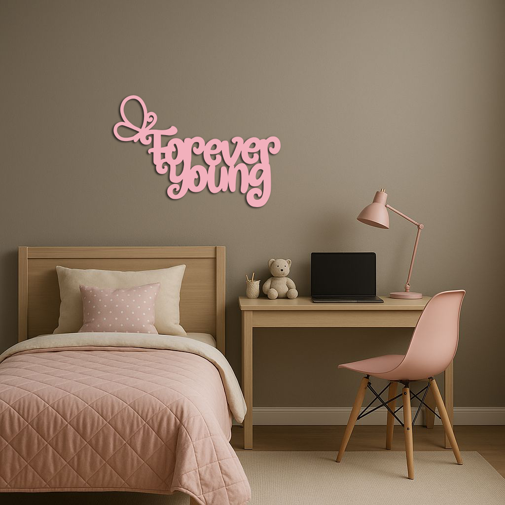 Forever Young Butterfly Script Metal Wall Art – Whimsical Home Decor - KAFGP117